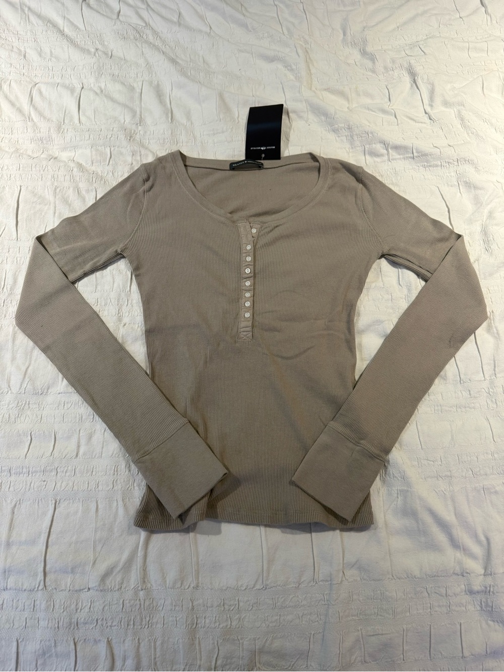 Brandy Melville Zelly Ribbed Long Sleeve Top in Tan - New With Tags